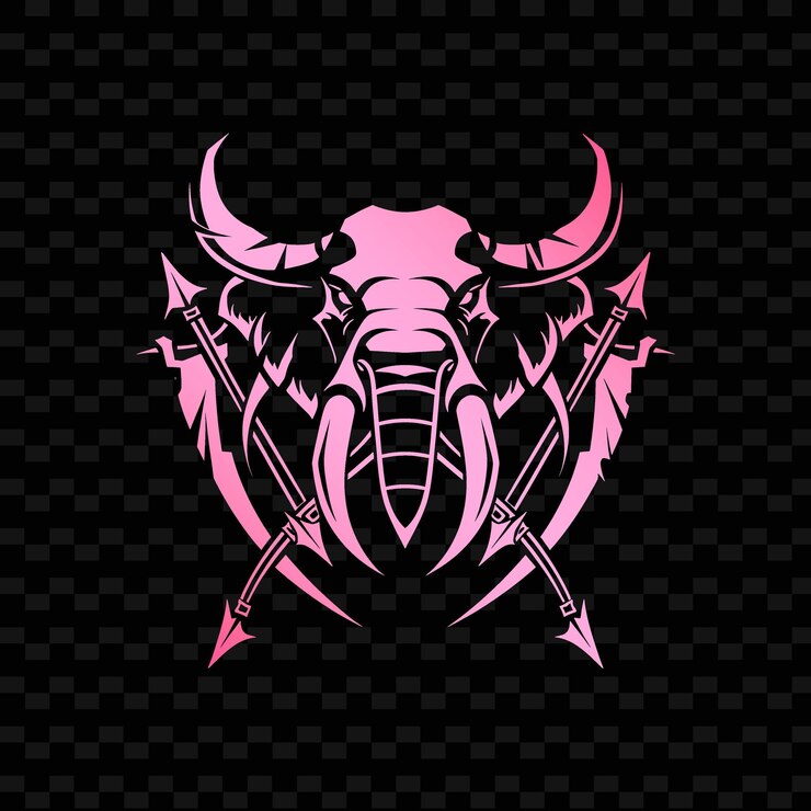 Foto el logotipo de la insignia del gremio de cazadores bárbaros con colmillos y arcos de animales diseños vectoriales tribales creativos