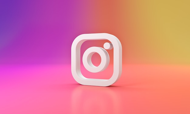 Logotipo de Instagram con espacio para texto y gráficos. Fondo de arco iris. Representación 3D.