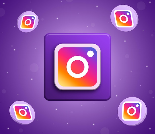 Logotipo de Instagram con iconos de instagram de botón redondo alrededor de 3d