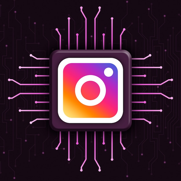 Foto logotipo de instagram sobre fondo de tecnología cpu realista 3d