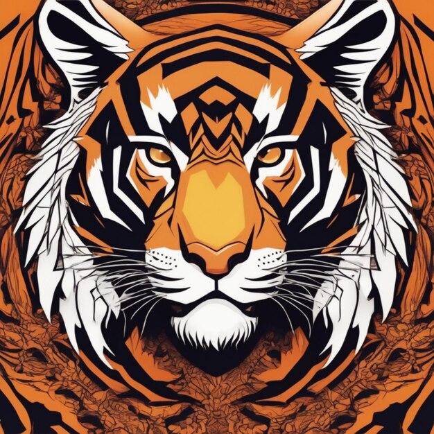 Logotipo intrincado do tigre fractal, mistura única de arte e marca