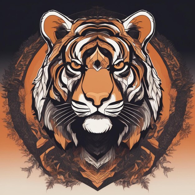 Logotipo intrincado do tigre fractal, mistura única de arte e marca
