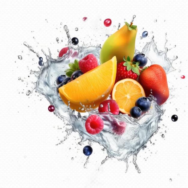 Logotipo de jugo fresco Ilustración de frutas y bayas Chorrito de jugo de frutas Logotipo de fruta