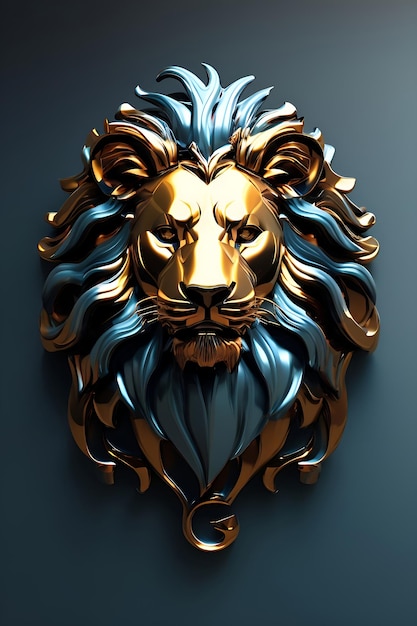 El logotipo del león en 3D renderizado en un acabado metálico brillante un diseño único