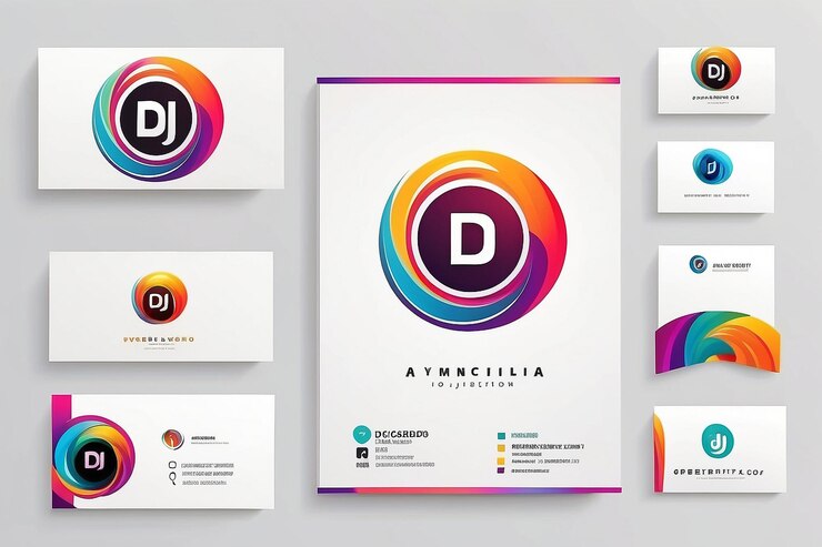 Foto logotipo de letra dj con colorido círculo combinación de letras diseño de logotipo con anillos conjuntos de negocios