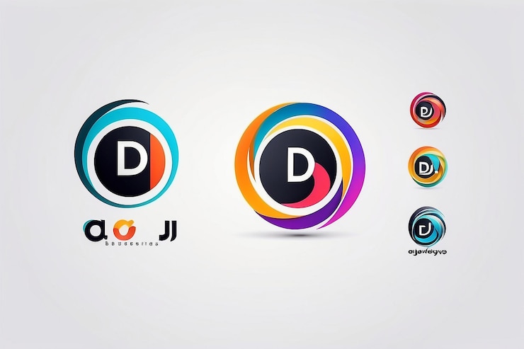 Foto logotipo de letra dj con colorido círculo combinación de letras diseño de logotipo con anillos conjuntos de negocios