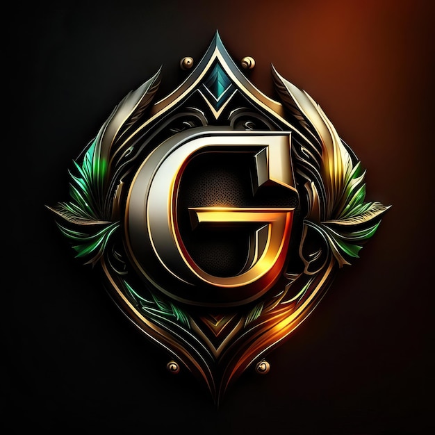 Foto logotipo de la letra g con detalles dorados.