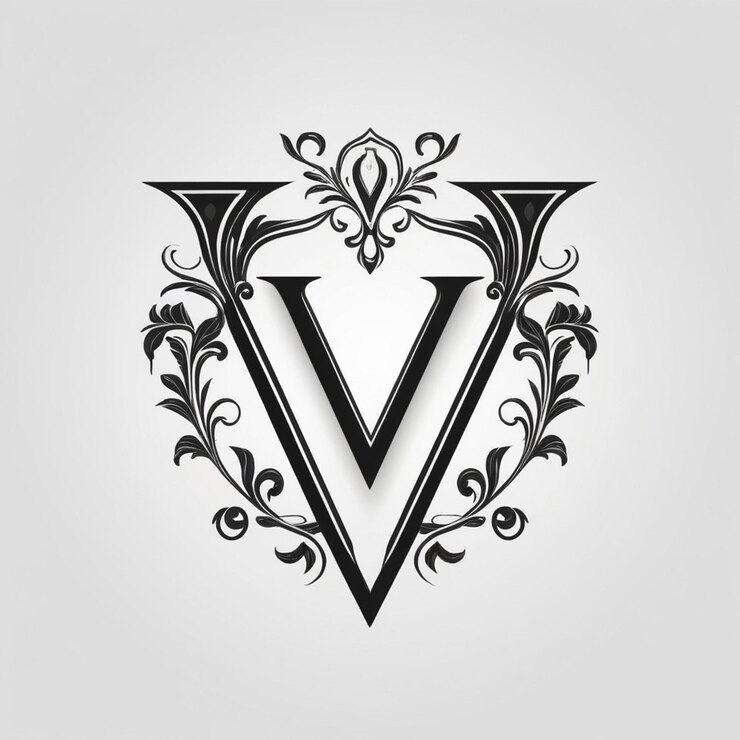 Foto logotipo de letra negra v monograma sobre fondo blanco