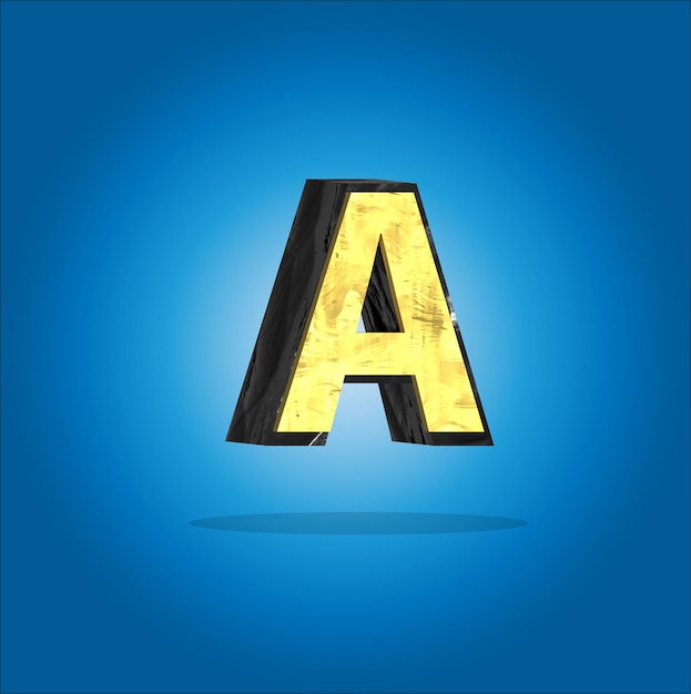 logotipo de la letra A de oro aislado de la ilustración 3D de fondo azul