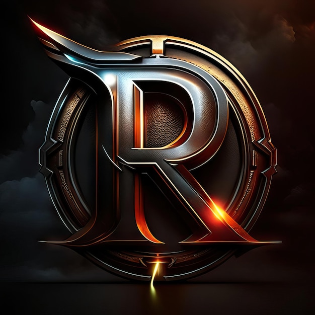 Foto logotipo de la letra r con detalles dorados y rojos.