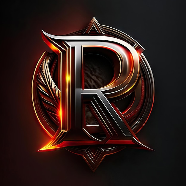 Logotipo de la letra R con detalles dorados y rojos