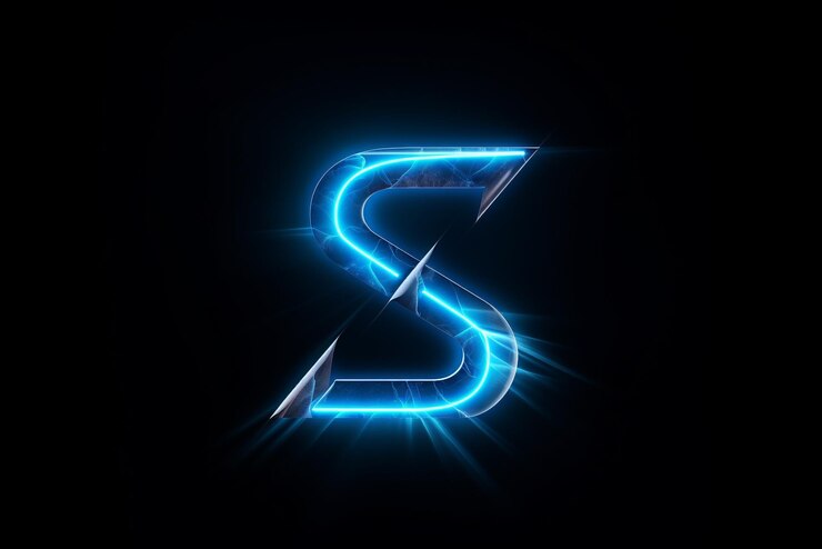 Foto logotipo de la letra s azul neón sobre un fondo negro ia generativa