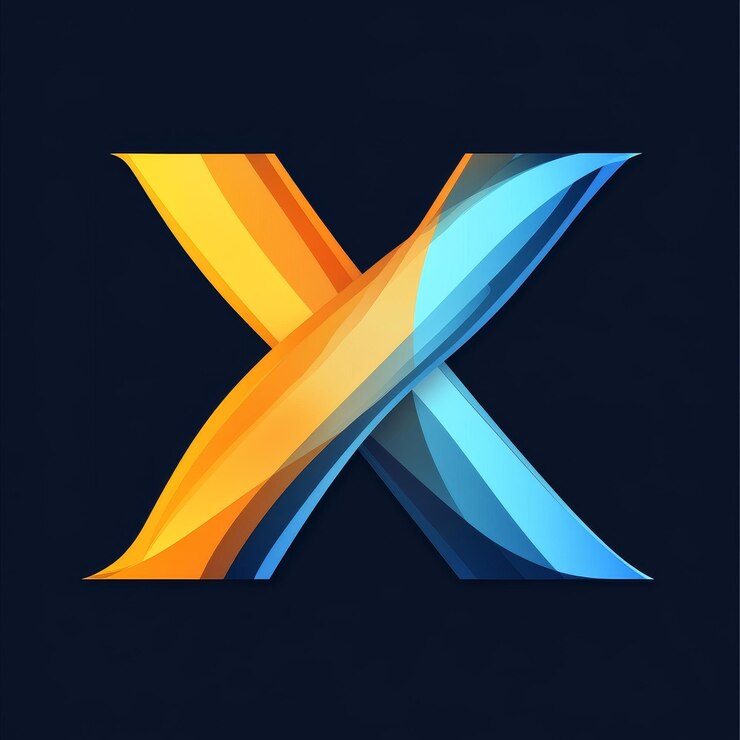 Foto logotipo de la letra x con estilo geométrico abstracto fuente vectorial en colores azul y naranja