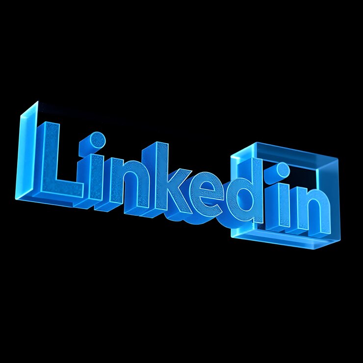 Foto logotipo de linkedin con renderización 3d de vidrio esmaltado material de brillo sutil escema de colores azul profesional isol