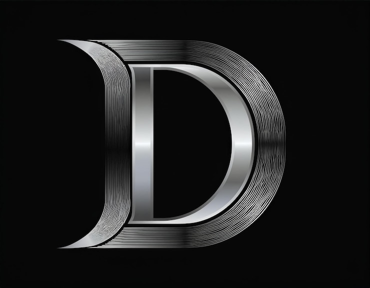 Foto logotipo de lujo de letra d plateada este logotipo fue diseñado de fondo negro