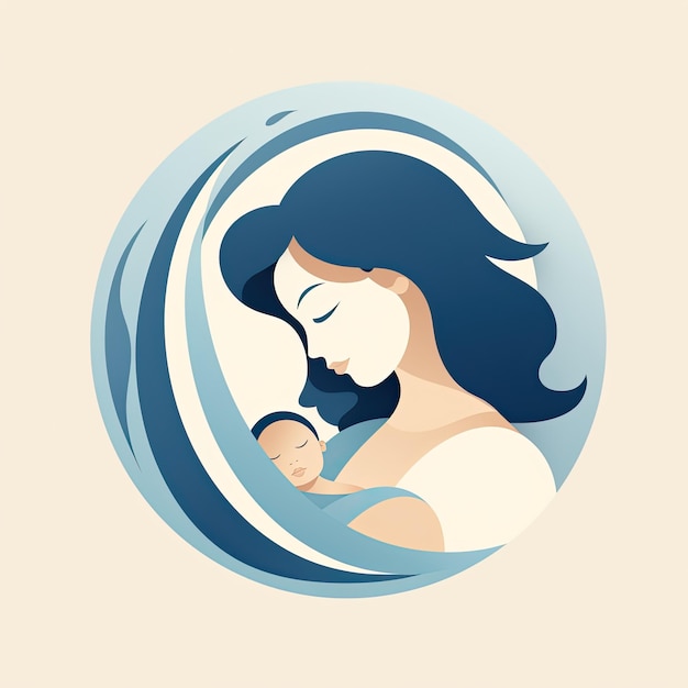 Logotipo mãe e bebê ilustração plana estilo minimalista em tons azuis e bege