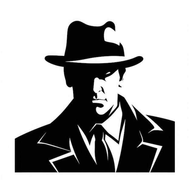Logotipo de la mafia hombre misterioso ilustración en blanco y negro generada por la IA Imagen