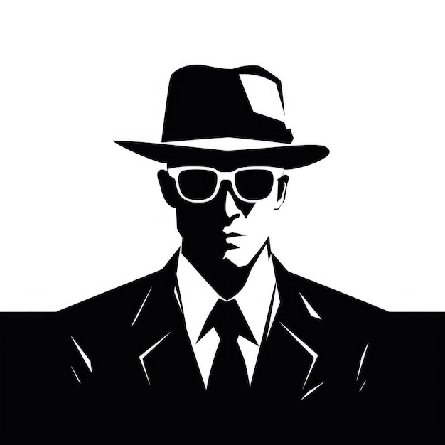 Logotipo de la mafia hombre misterioso ilustración en blanco y negro generada por la IA Imagen