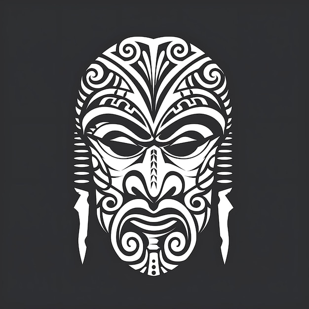Foto el logotipo de la máscara tribal maorí en negrita con patrones retorcidos y lanzas t-shirt tinta de tatuaje contorno cnc simple