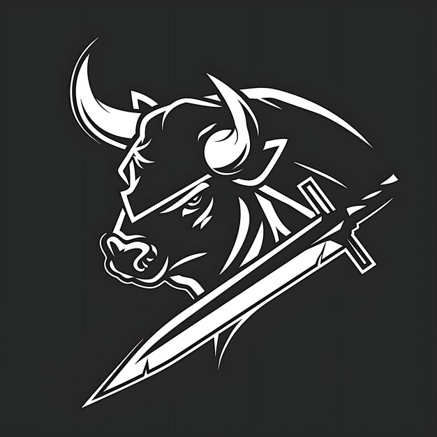 Foto el logotipo de la mascota animal del toro feroz con la capa del matador y el diseño de tinta de tatuaje sworsimple