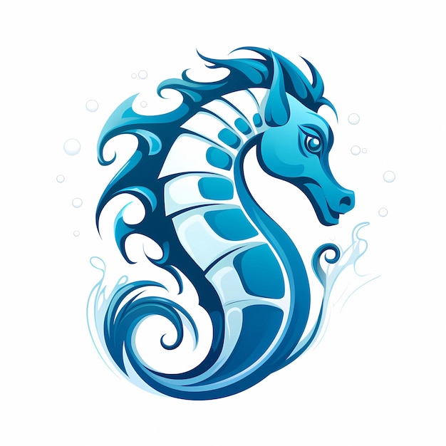 Foto logotipo de la mascota caballitos de mar fondo blanco.
