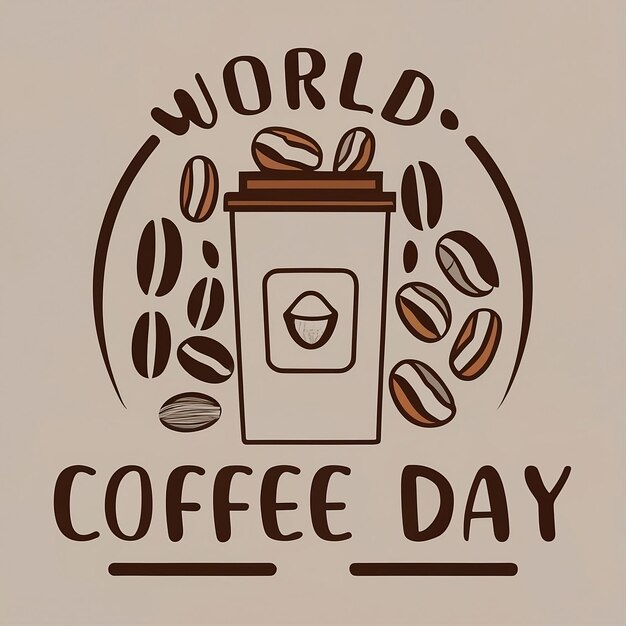 logotipo y materiales de comercialización del café sobre el día mundial del café