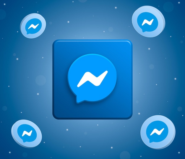 Logotipo de Messenger con iconos de messenger de botón redondo alrededor de 3d