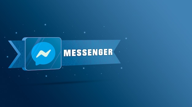 Logotipo de Messenger con la inscripción en la placa tecnológica 3d