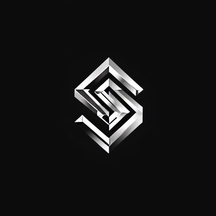 Foto logotipo de metal abstracto en un fondo negro con representación 3d y ilustración 3d