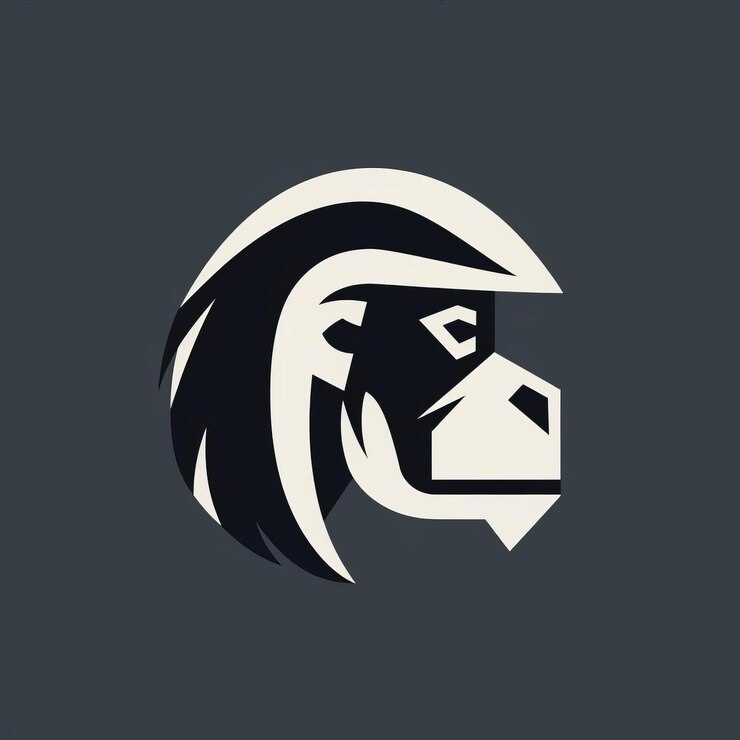 Foto logotipo minimalista de cabeza de mono silueta agresiva de babuino en blanco y negro