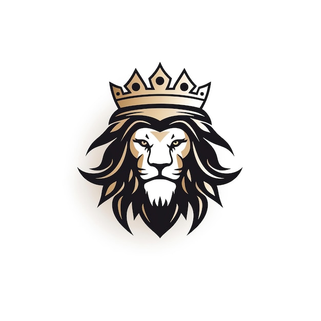 Foto logotipo minimalista com uma cabeça de tatuagem do rei leão em uma coroa em um fundo branco