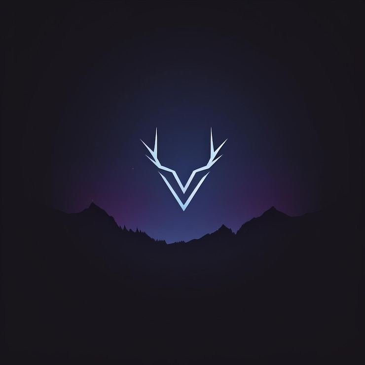 Foto logotipo minimalista futurista con montañas de cabeza de ciervo y noche