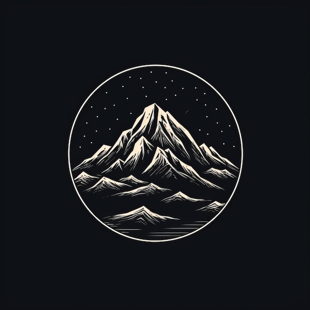 Logotipo minimalista de montaña inspirado en la nieve en blanco y negro