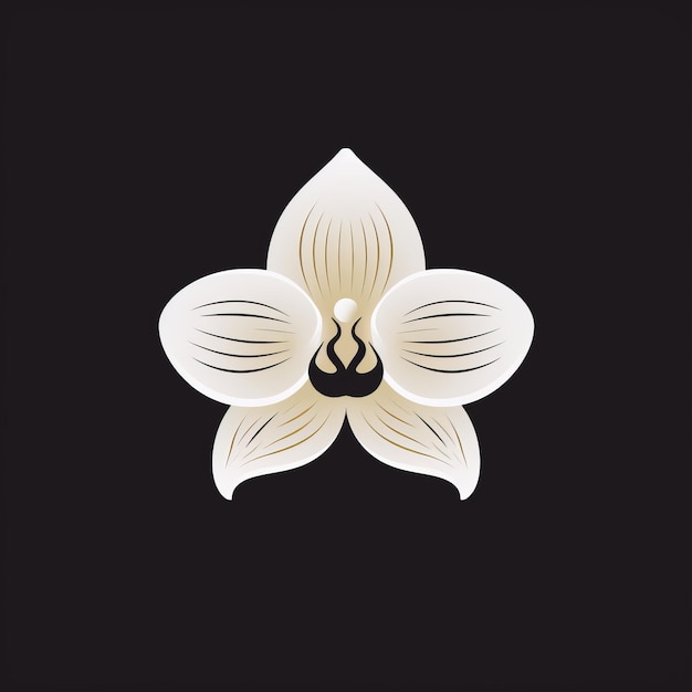 Logotipo minimalista de orquídea blanca sobre un fondo negro