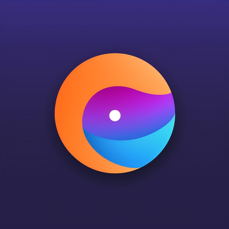 Foto logotipo minimalista para un sitio web con un botón de reproducción desbordante en azul y naranja