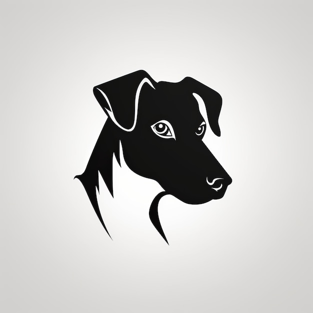 Logotipo mínimo de perro blanco y negro en diseño plano