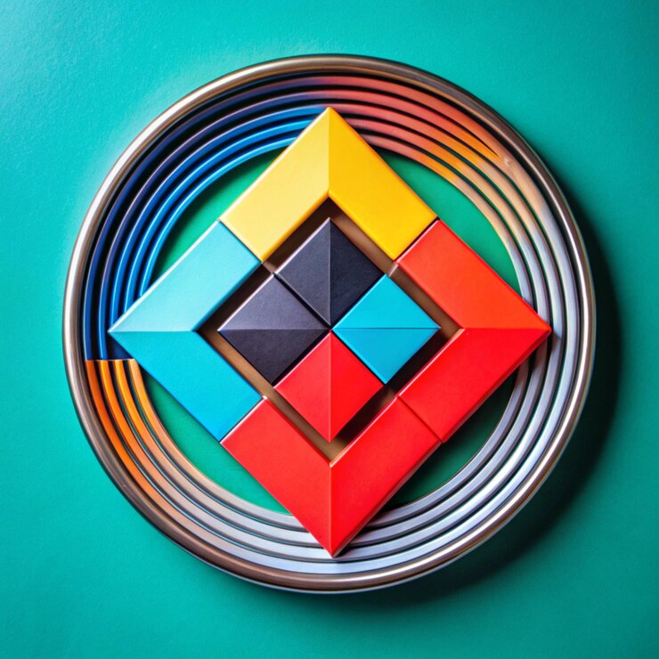Foto logotipo moderno que representa el arte geométrico de la pared en colores vibrantes y naturales