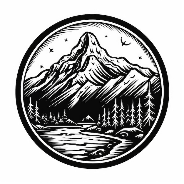 Logotipo de montaña en blanco y negro Imagen generada por IA