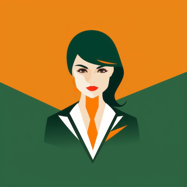 Logotipo De Mujer De Negocios Minimalista En Blanco, Verde Y Naranja