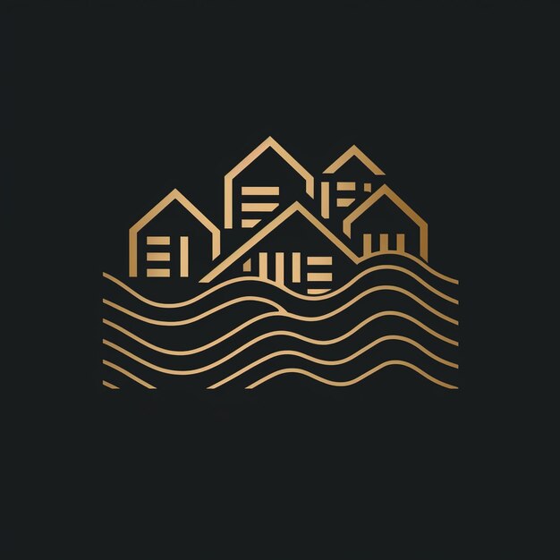 Foto un logotipo negro y dorado de casas en un fondo negro