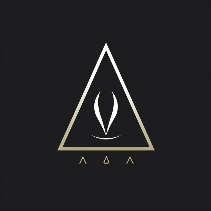 Foto un logotipo negro y dorado con un triángulo y una hoja ai generativa
