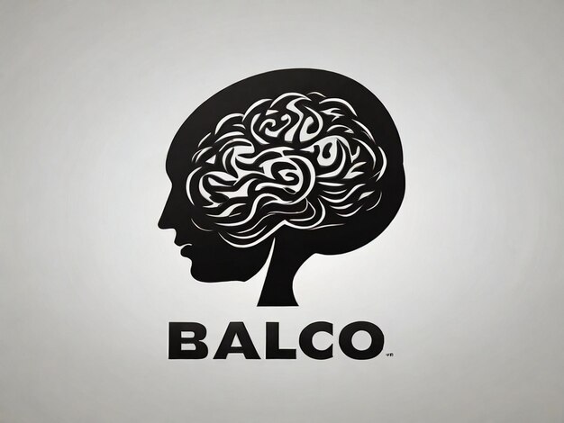 Un logotipo negro moderno con una silueta de un cerebro en el centro