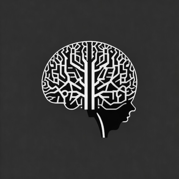 Un logotipo negro moderno con la silueta de un cerebro en el centro