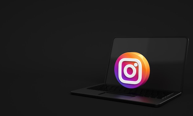 Logotipo o íconos de Instagram en la pantalla del portátil para antecedentes de marketing en redes sociales con espacio de copia