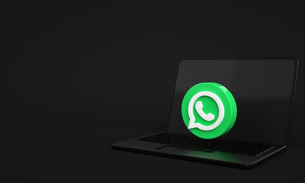 Logotipo o íconos de Whatsapp en la pantalla del portátil para antecedentes de marketing en redes sociales con espacio de copia