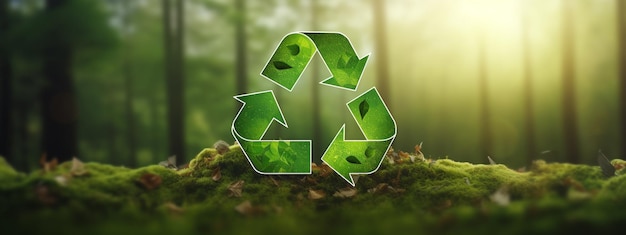 Logotipo ou símbolo de reciclagem integrado na natureza com folhas verdes Conceito de recicladora IA geradora