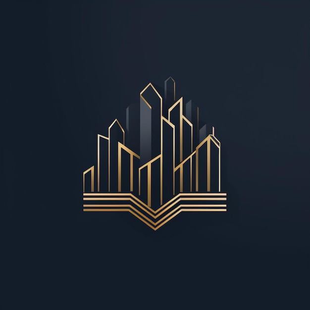 un logotipo de paisaje urbano dorado en un fondo negro