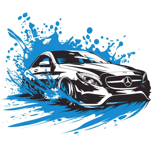 logotipo para lavagem de carros modelo de carro com salpicaduras de água preto azul e branco ilustração moderna