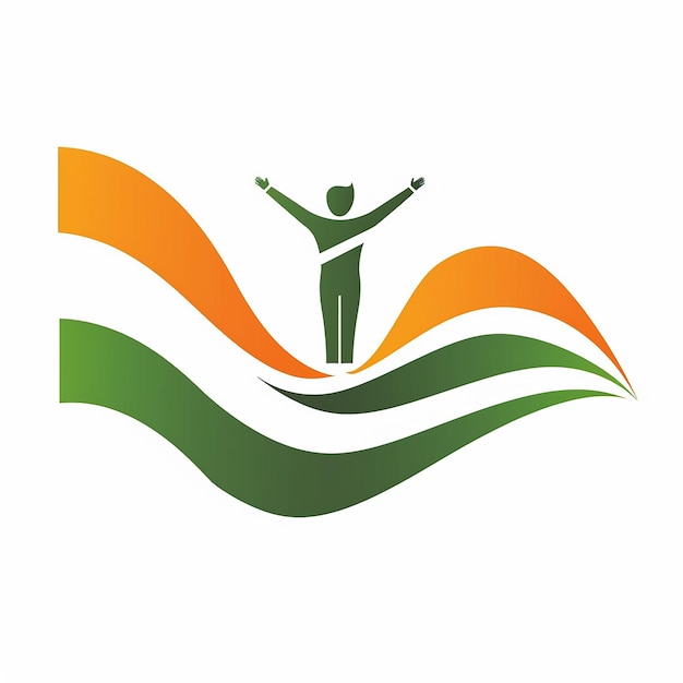un logotipo para una persona con un diseño verde y naranja en la parte superior