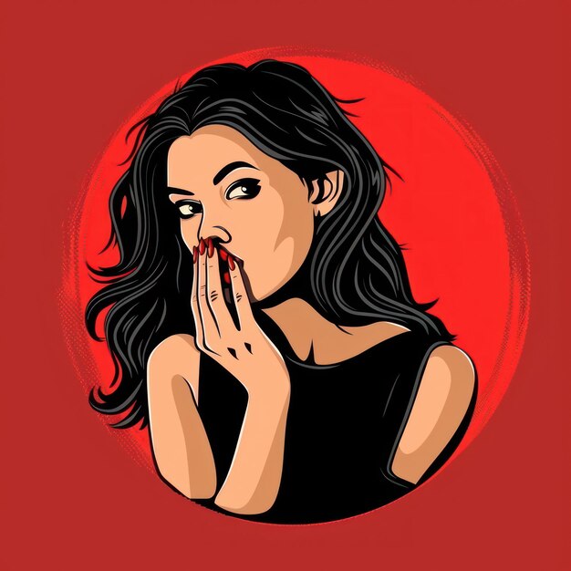 Logotipo personaje de dibujos animados Una mujer se cubre la boca con la mano Ilustración vectorial de fondo de color